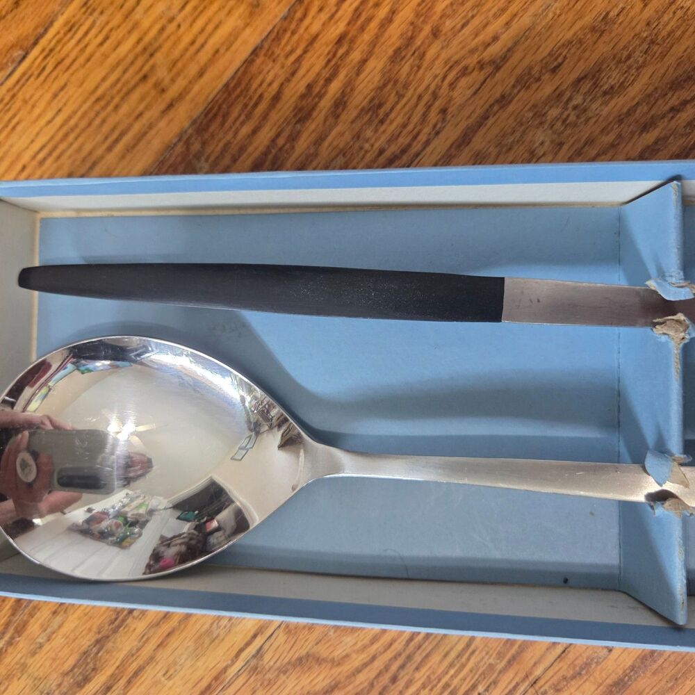 Vintage Stanley Roberts Mexicale Forged 2 Pc Salad Serving Set Black Handles - Picture 3 of 6